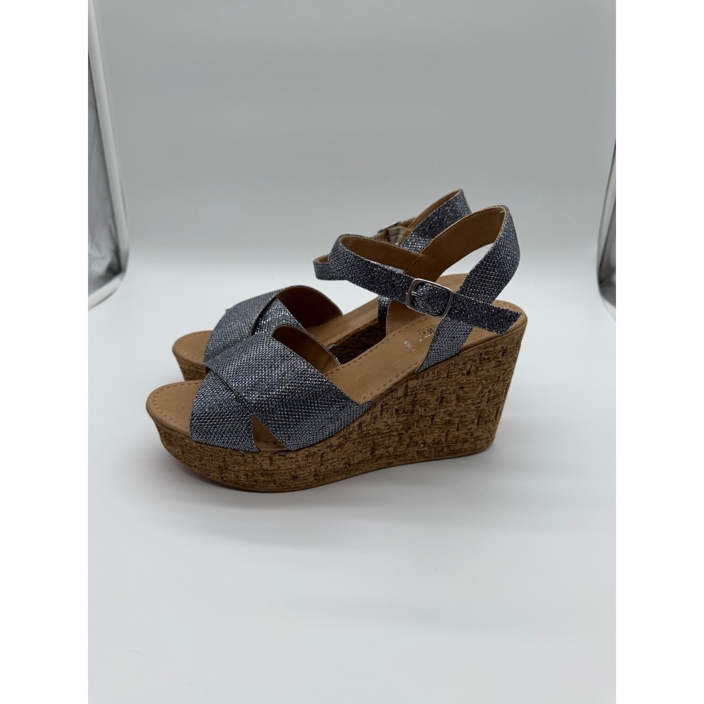 Azura by Spring Step Ronda Pewter Metallic Cork‎ Wedge Sandals Womens 9